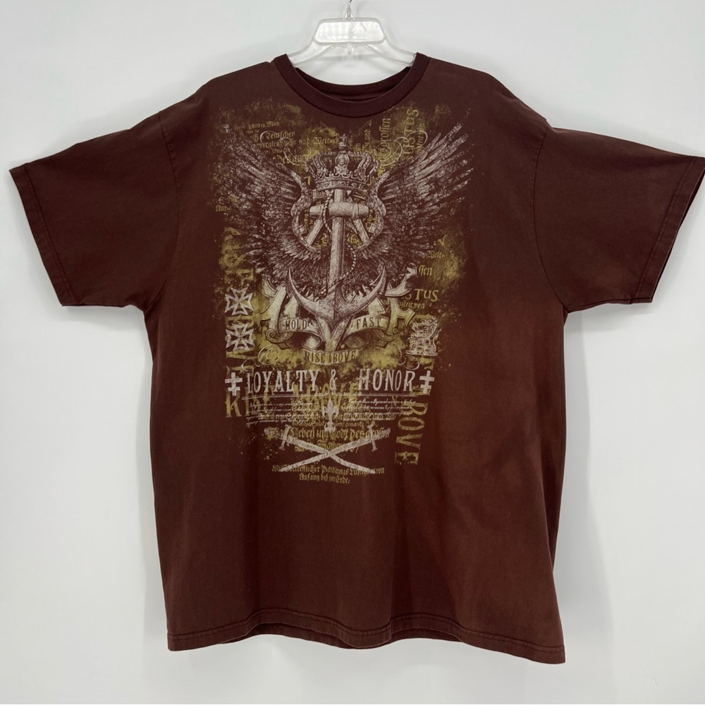 True Nation Men's 3XL T-Shirt Brown Short Sleeve Graphic Print Cross Anchor READ
